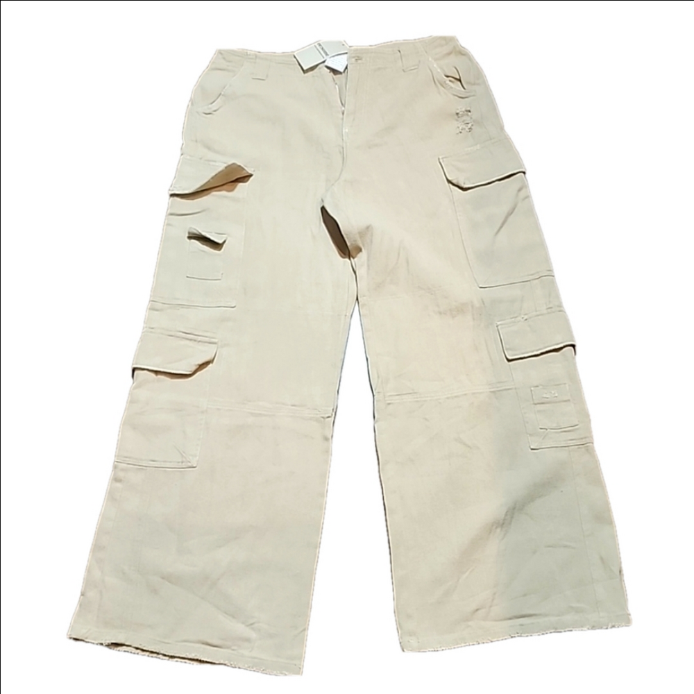 NWT Eesome Wide Trouser Leg Khaki Cotton Distressed Cargo Pants